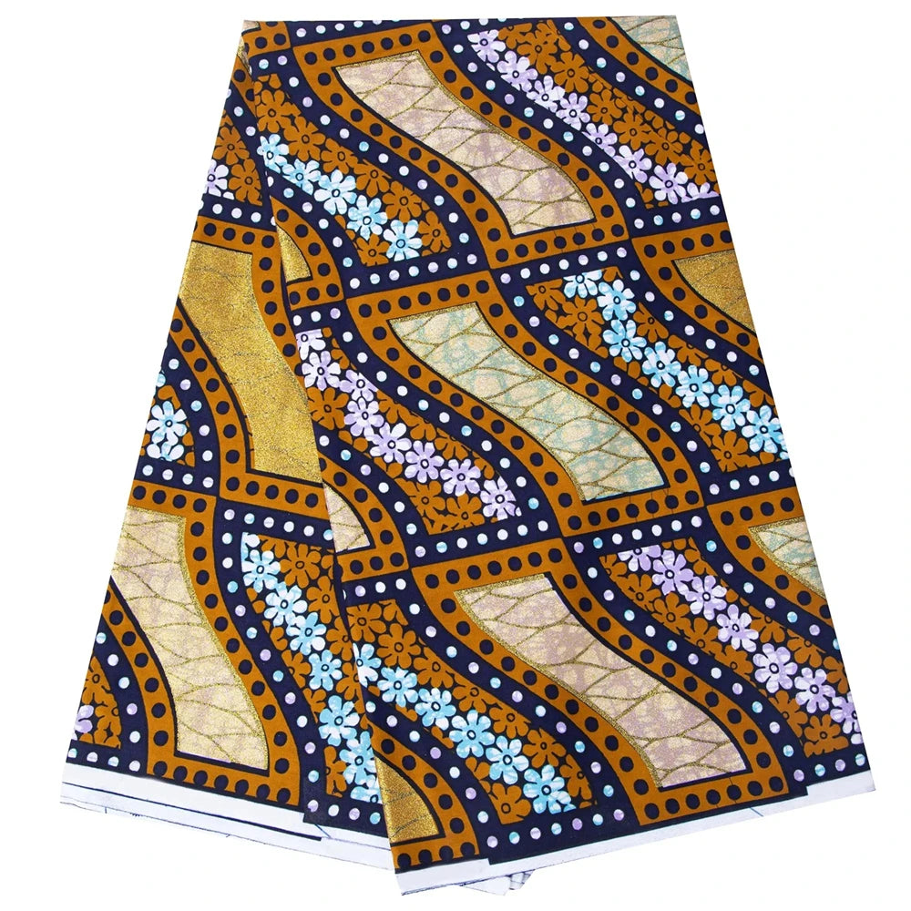 Shine African Ankara Wax Fabric - 6 Yards 100% Cotton Hot Stamping Print for Party Dresses, Sewing & Crafts
