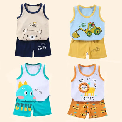 2PCS Kids Summer Vest Set – Cotton Sleeveless T-Shirt & Shorts for Boys & Girls Baby Clothes