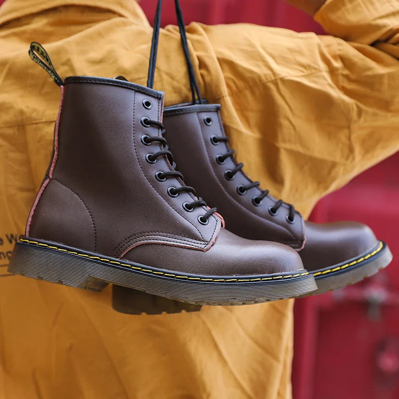 Men's Genuine Leather Six-Hole Boots – Classic British Style Riding Ankle Boots for Outdoor Wear, Size 35-48