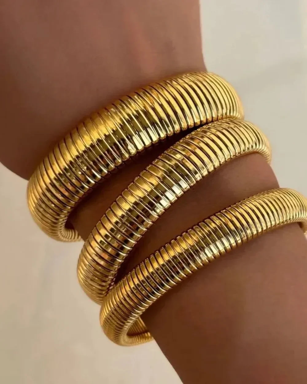 Stainless Steel Flex Snake Chain Cuff Bracelet – 18k Gold Plated Wide Bangle Fashion Jewelry for Women Gifts