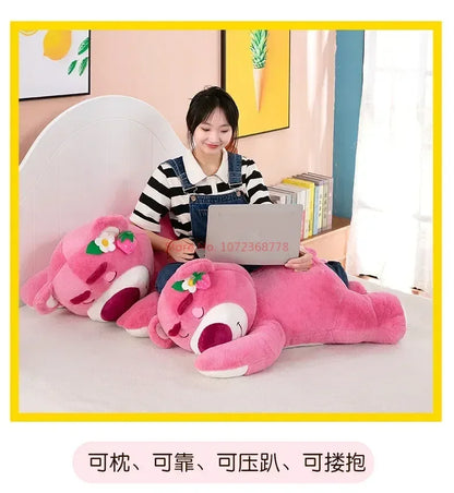 New Disney Kawaii Toy Story Lotso Bear Plush Pillow – Strawberry Sofa Stuffed Toy for Kids & Birthday Gift