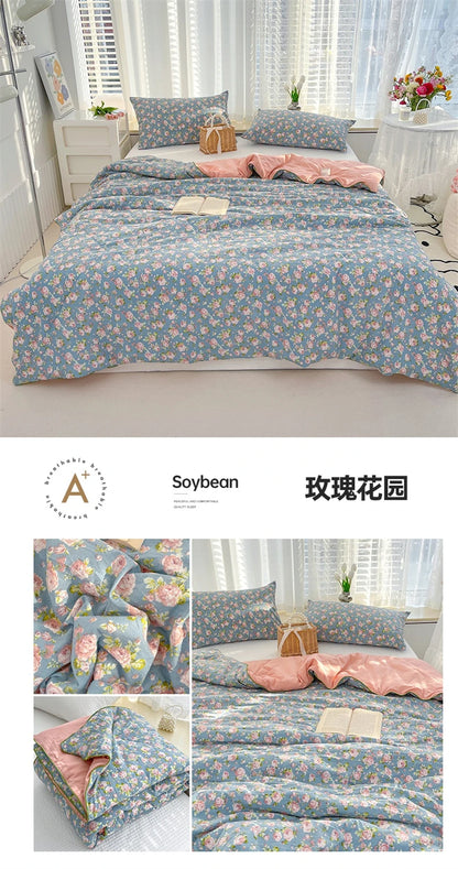 Washed Double Gauze Quilt – Lightweight Summer Comforter with Soya Fibre Filling, Soft & Breathable for Queen Size