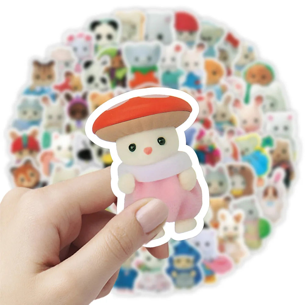 100/200pcs Calico Critters Stickers — Waterproof Cartoon Decals for Laptops, Scrapbooks, Skateboards & Kids’ Decor