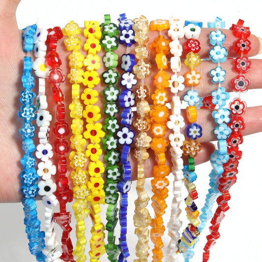 Colorful Lampwork Flower Beads - Thousand Flower Flat Plum Blossom Loose Beads for DIY Bracelet & Jewelry Crafts