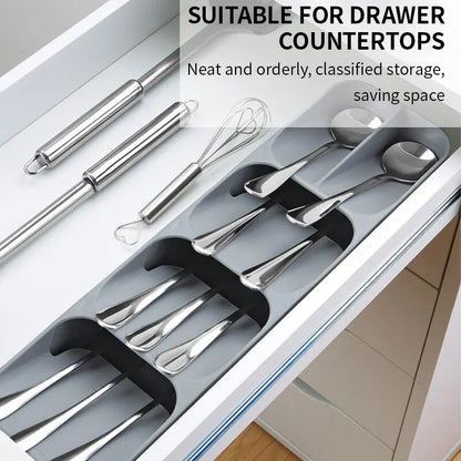 Kitchen Drawer Cutlery Organizer – Knife, Spoon & Fork Storage Tray with Spice Bottle Holder