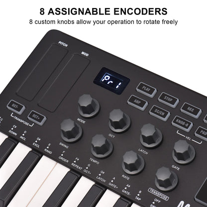 M-VAVE 25 Key MIDI Control Keyboard – Portable USB, Velocity-Sensitive Keys, 8 RGB Pads, 8 Knobs