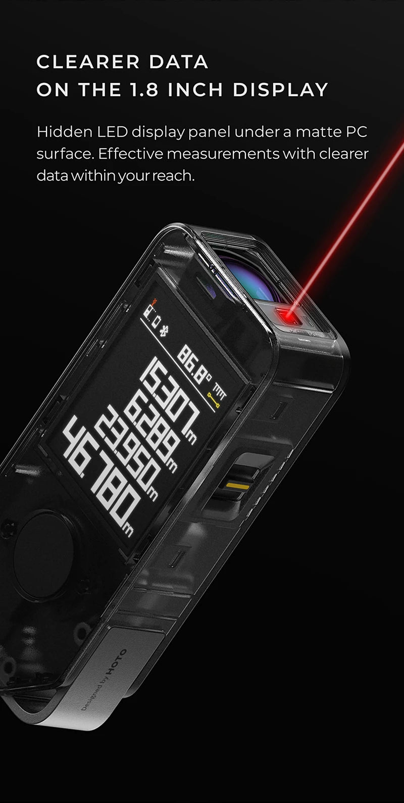 HOTO Smart Laser Measure Pro – LED Display Digital Laser Tape, Rechargeable Rangefinder & Intelligent Measuring Tool