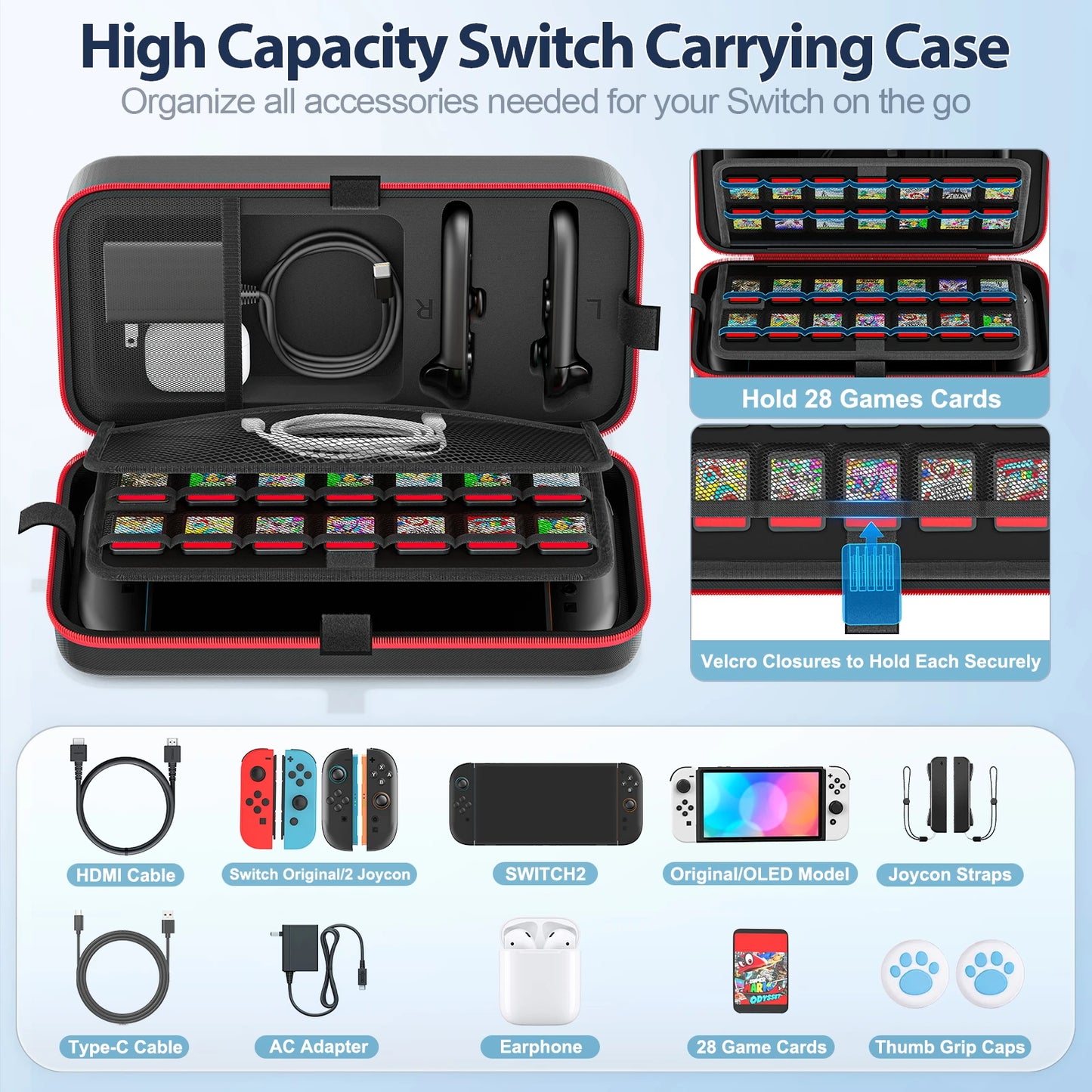 Large Storage Bag for Nintendo Switch — Anti-Scratch, Waterproof Travel Case for Switch, Switch OLED & Switch 2