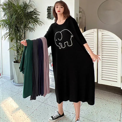 Women’s Cartoon Nightgown - Loose Plus-Size Modal Summer Nightdress for Comfortable Sleepwear