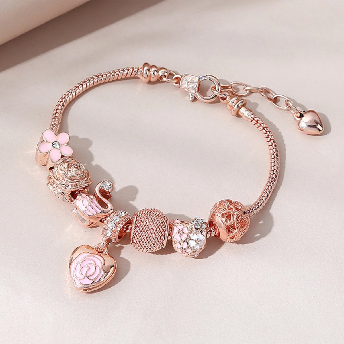 Fashion Multi-Element Rose Love Swan Family Bracelet – Daily Jewelry Accessory for Parties & Gifts