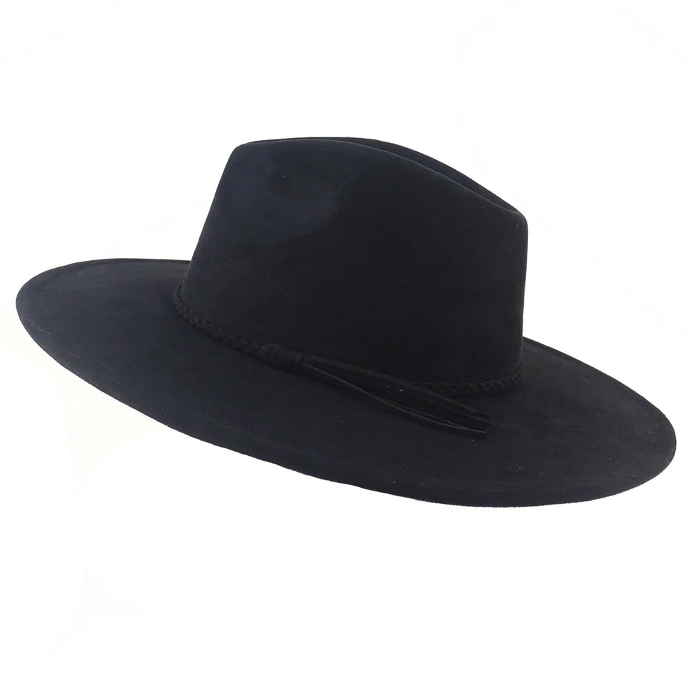 Suede Top Hat Fedora - 9.5cm Wide Brim Felt Jazz Hat for Men and Women, Autumn/Winter Classic Church Sombrer