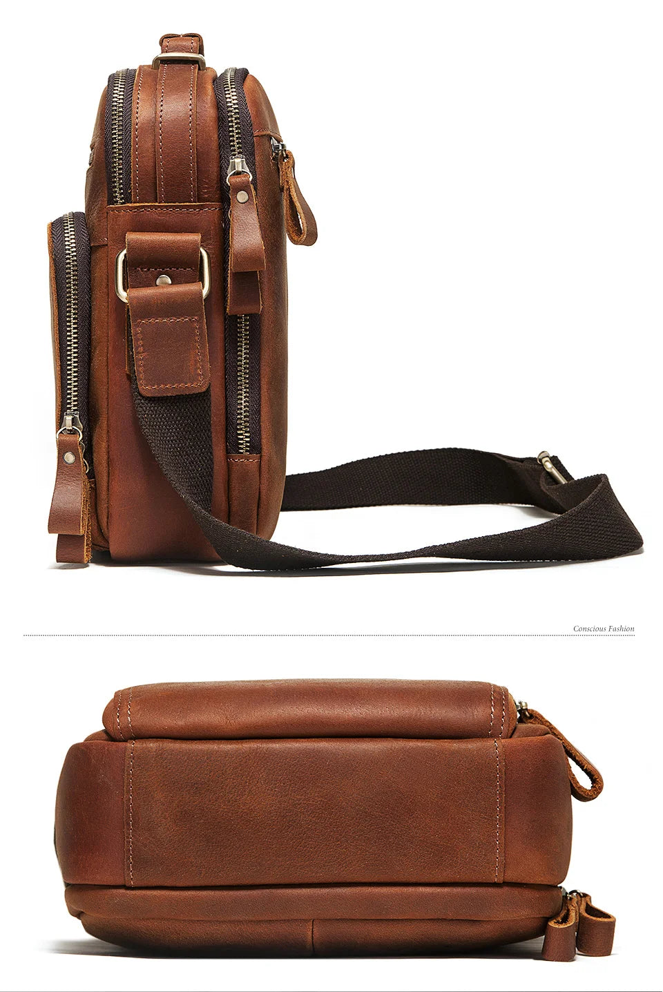 HUMERPAUL Genuine Leather Men's Shoulder Bag – Vintage Crossbody, Large Capacity Messenger Tote for Travel