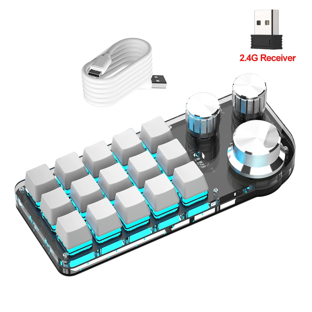 15-Key RGB Mechanical Macro Keyboard — Custom Programmable Hotswap Macropad with 3 Knobs for Photoshop & Gaming