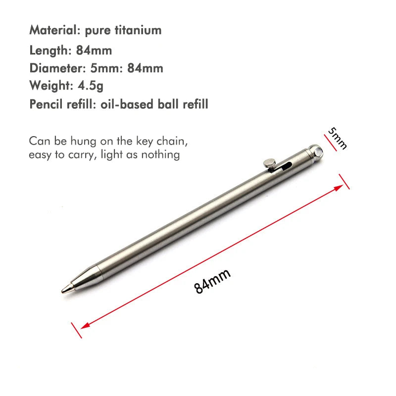Pure Titanium Mini Bolt Pen — Compact Portable Keychain Metal Ballpoint Pen Travel & Signing Gift