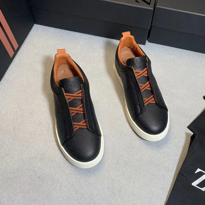 Men's Summer Casual Shoes — Top Layer Cow Leather, Breathable Luxury Deer Skin Slip-On Sneakers