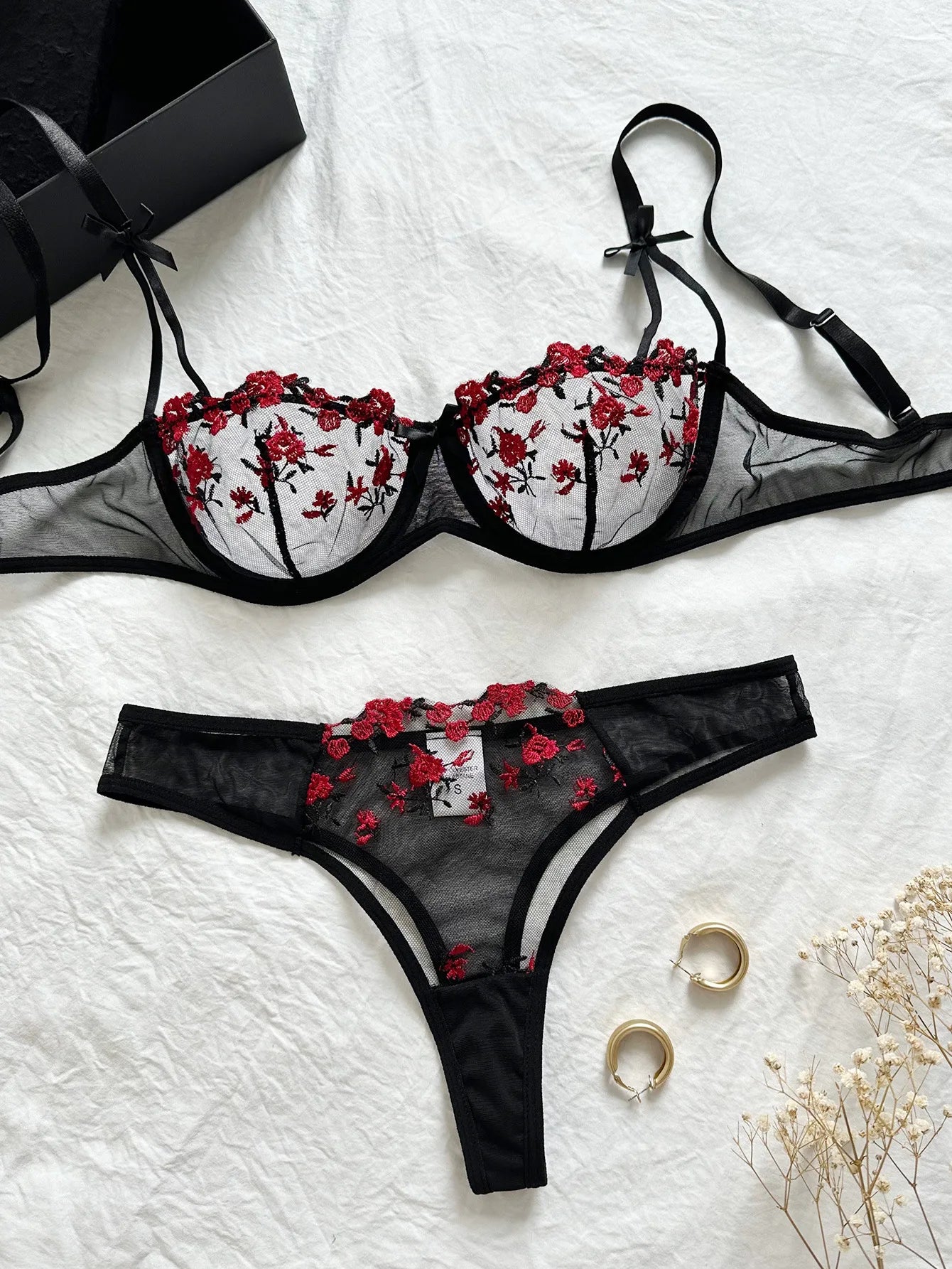 Sexy Lace Floral Lingerie Set for Women — Transparent Bra & Underwear Party Set, Sizes S-XL