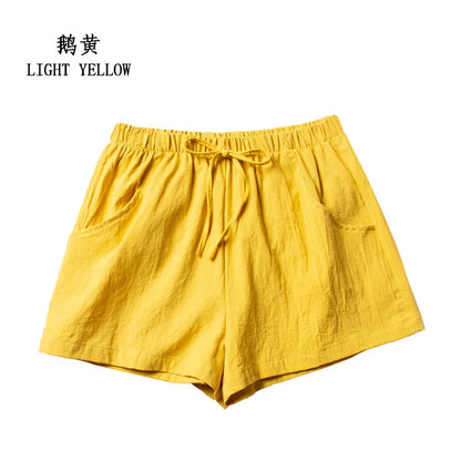 Women’s Cotton Linen High Waist Shorts — Black Casual Fashion Workout Sport Shorts