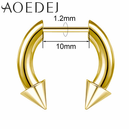 AOEDEJ 16G Stainless Steel Plug-In Style Nose Ring – Spike Ox Horn Septum Ring for Men & Women Large Gauge Body Piercing (8–10mm) Single Piece