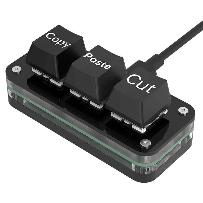 RGB 3-Key Mini Macro Keyboard — Hotswap Keypad for Photoshop, Gaming & Programming
