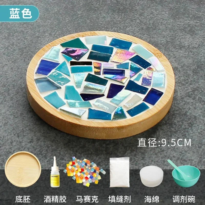 DIY Handmade Mosaic Coaster Set – Bamboo Heart & Square Cup Mats, Creative Parent-Child Educational Craft Toy Kit for Free Design Activities