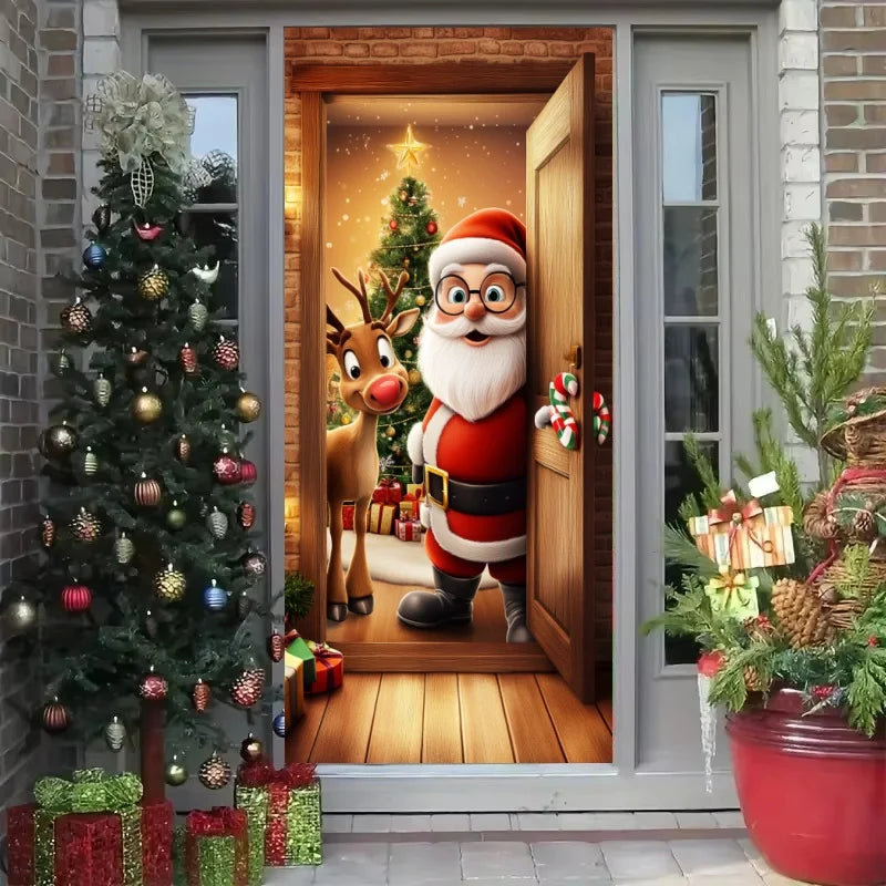 Christmas Fabric Door Banner – Merry Christmas Hanging Background for Photo Booth, Xmas Decor & Photography Props