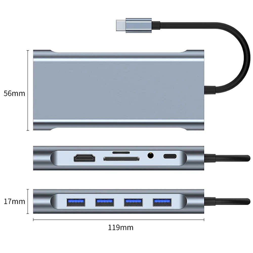 USB C Hub Adapter – 4K HDMI, VGA, PD, RJ45, SD/TF Card Reader for MacBook Pro/Air M1 & iPad