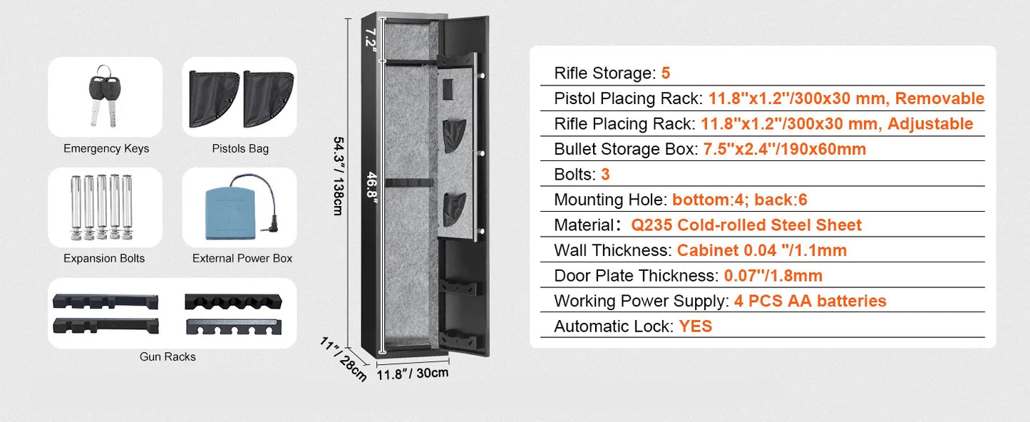 SucceBuy 3-8 Gun Safe – Digital Keypad Lock Cabinet with Removable Shelf for Rifles & Pistols