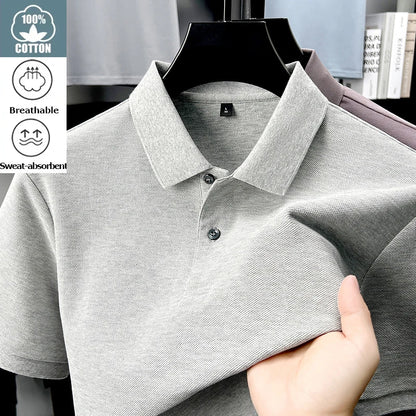 Men's 100% Cotton Polo Shirt - Breathable Summer Golf & Business Casual Tee with Silk-Like Finish