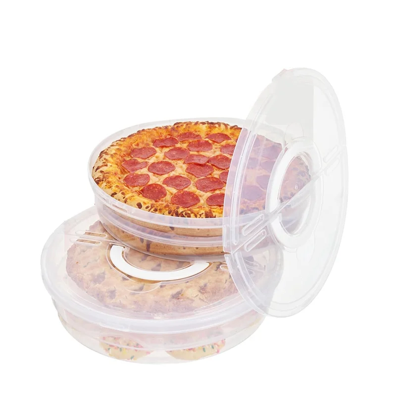 Reusable 12-Inch Pie Carrier Set - Expandable Pizza Storage Container with Lid, Divider & Handle (2-Pack)