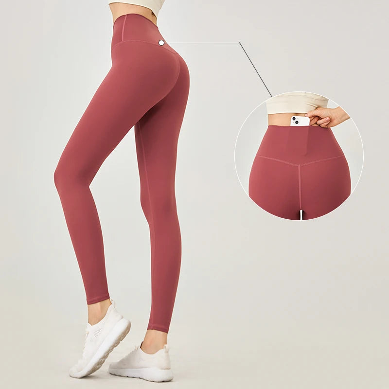 Naked Feel Butt-Lifting Yoga Leggings for Women – High Waist Sports Tights with Hidden Waist Pockets, Gym Fitness Wear