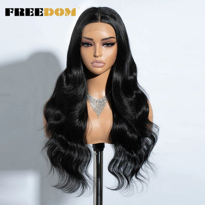 FREEDOM 26-Inch Synthetic Lace Front Wig for Women — Honey Brown Body Wave with Ombre Blonde Highlights, Cosplay & Fashion Wig