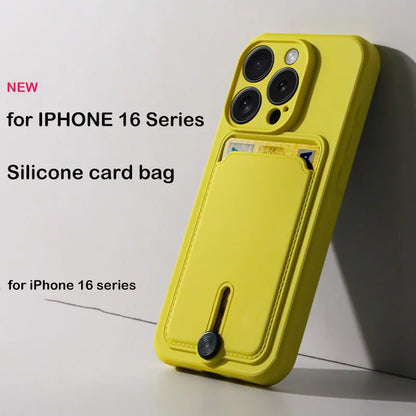 iPhone 16/15/14/13/12/11 Series Silicone TPU Card Holder Case – Slim Soft Cover with Built-In Credit Card Slot for Pro Max, Mini & Plus Models