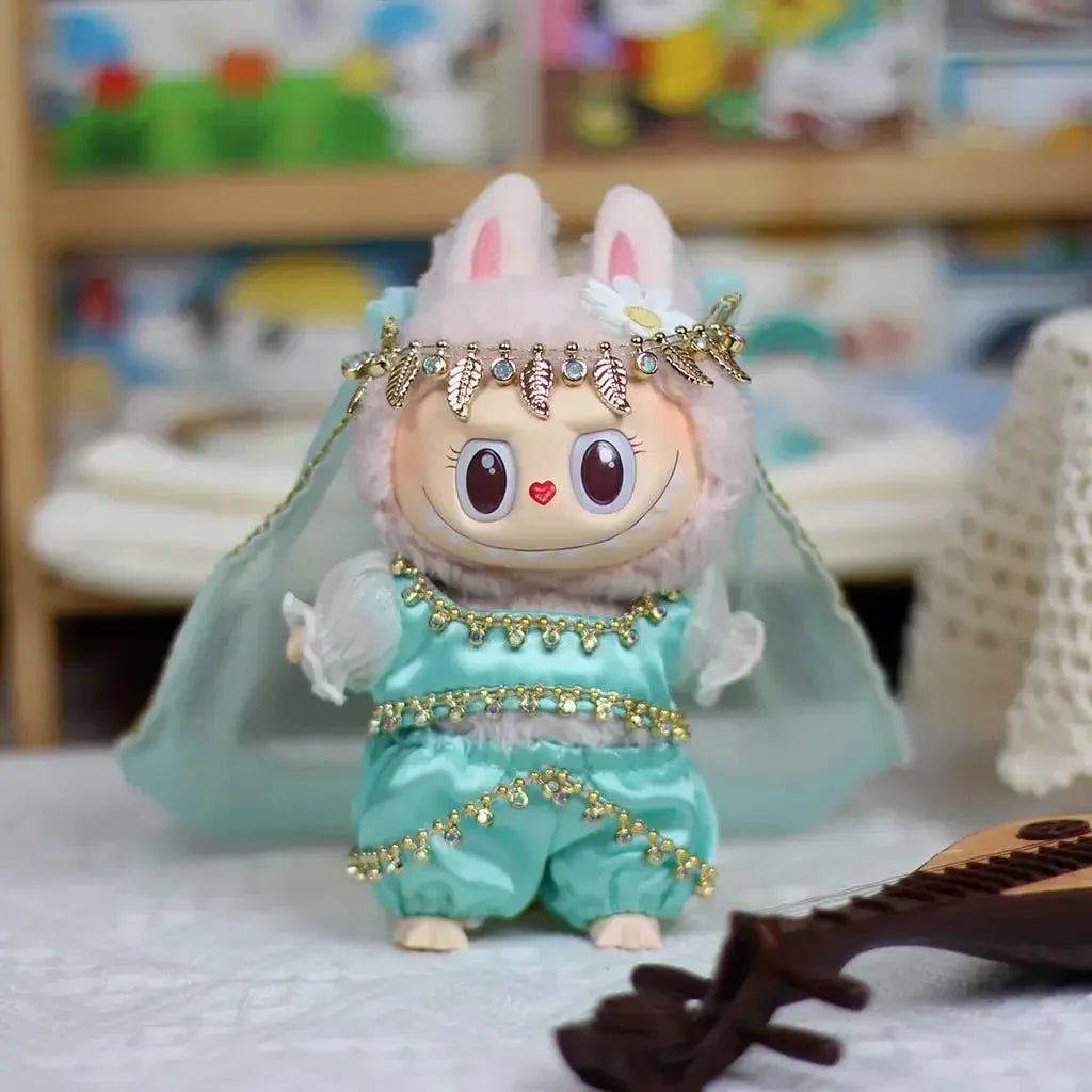 17cm Mini Plush Doll Outfit — K-Pop EXO Labubu Idol Accessories with Flower Shirt, Leather Jacket & Skirt for Gift