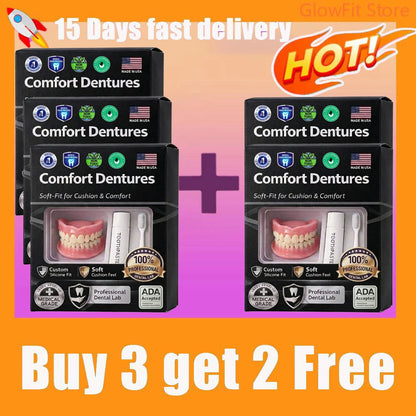 Adjustable Temporary Full Denture Set - Comfortable Natural-Look Cosmetic Teeth