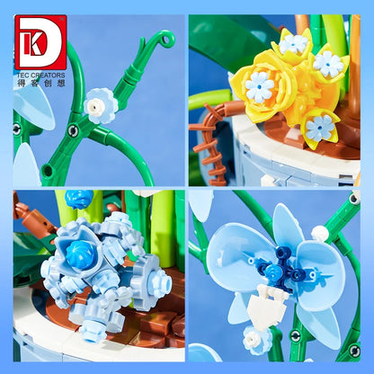 MOC Building Blocks Orchid Flower Bouquet – DIY Bonsai Plant Model for Home Decor & Kids Gift