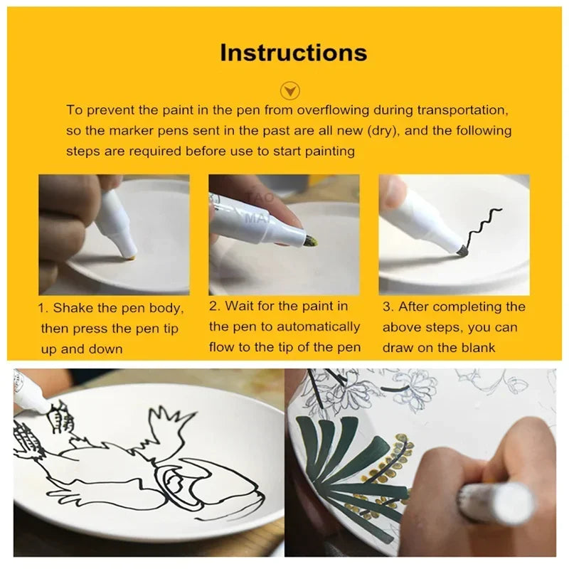 Pottery Underglaze Marker Pen for Ceramic DIY Painting – Pigment Art Dotting Craft Tool for Pottery and Glazing Design Kit