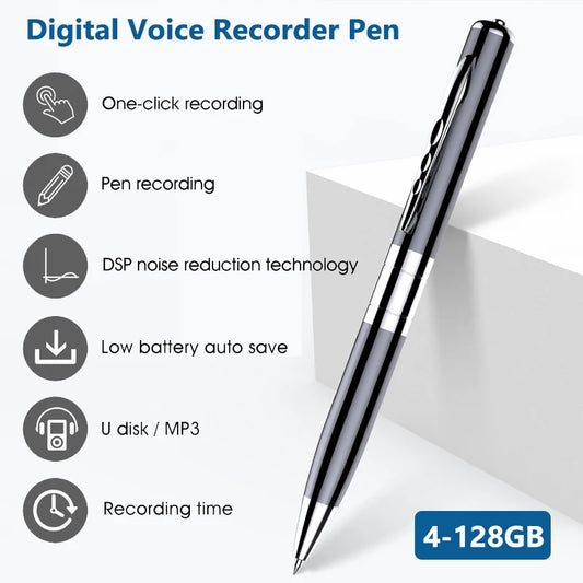 Digital Voice Recorder Pen — Professional Audio WAV Recording, Rechargeable Dictaphone & MP3 Player