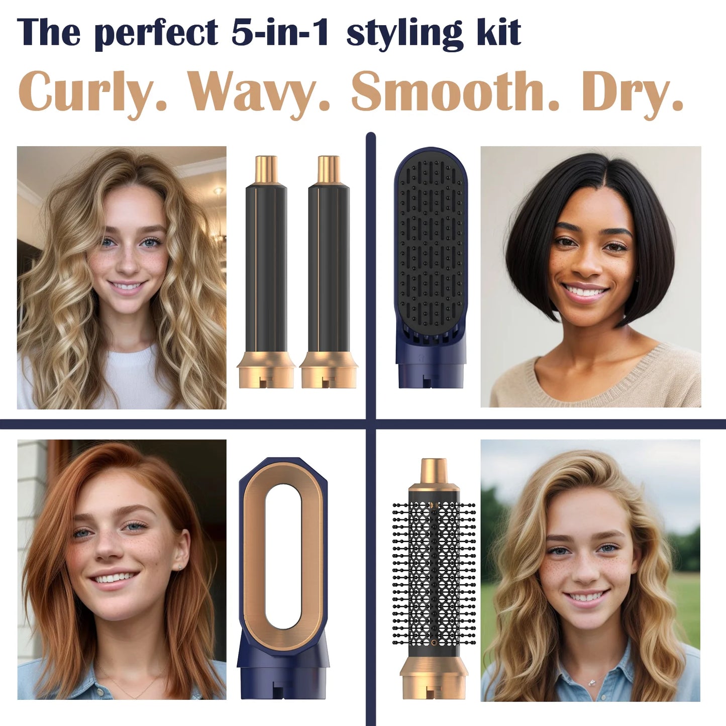 2024 New 5 in 1 Hair Dryer Hot Comb Set – Professional Curling Iron & Hair Straightener Styling Tool for Dyson Airwrap