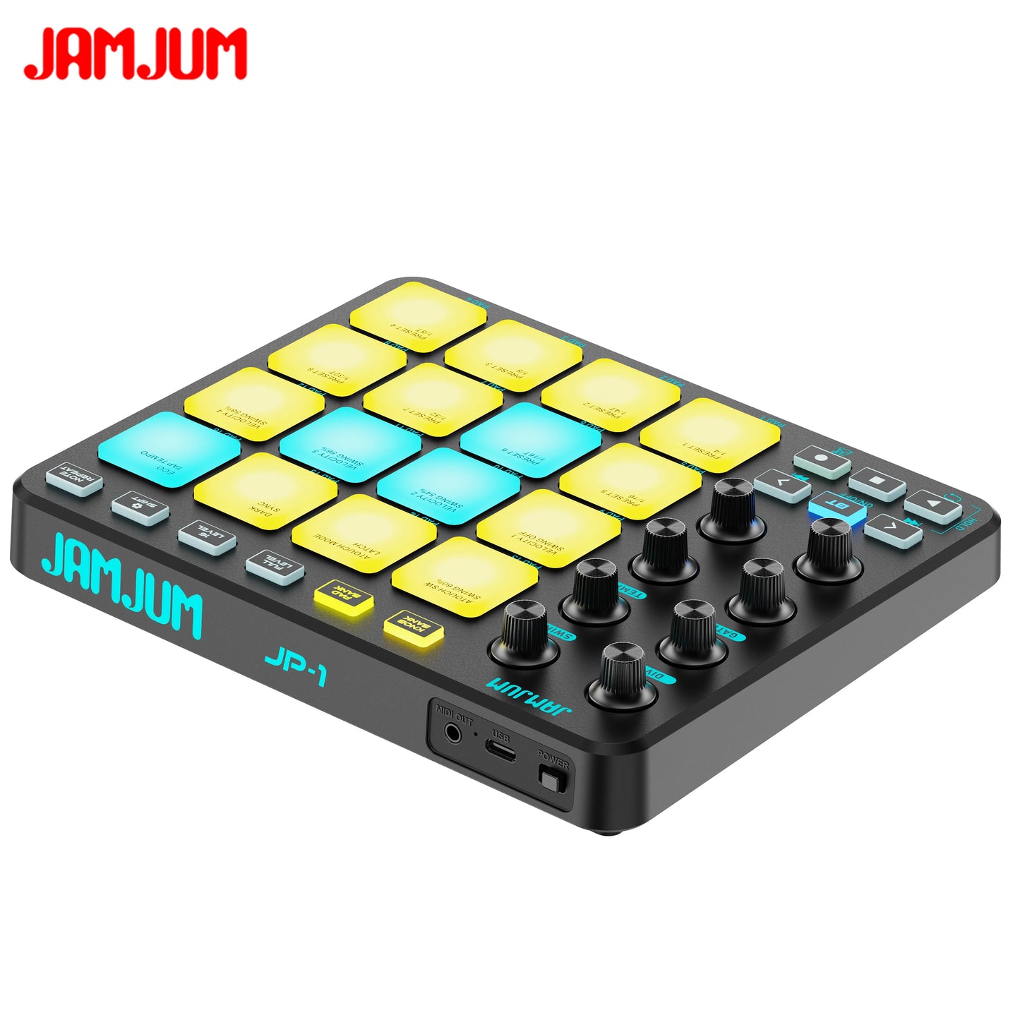 JAMJUM JP-1 MIDI Controller - Wireless 16-Pad RGB Backlit USB-C Portable MIDI Pad for Music Production