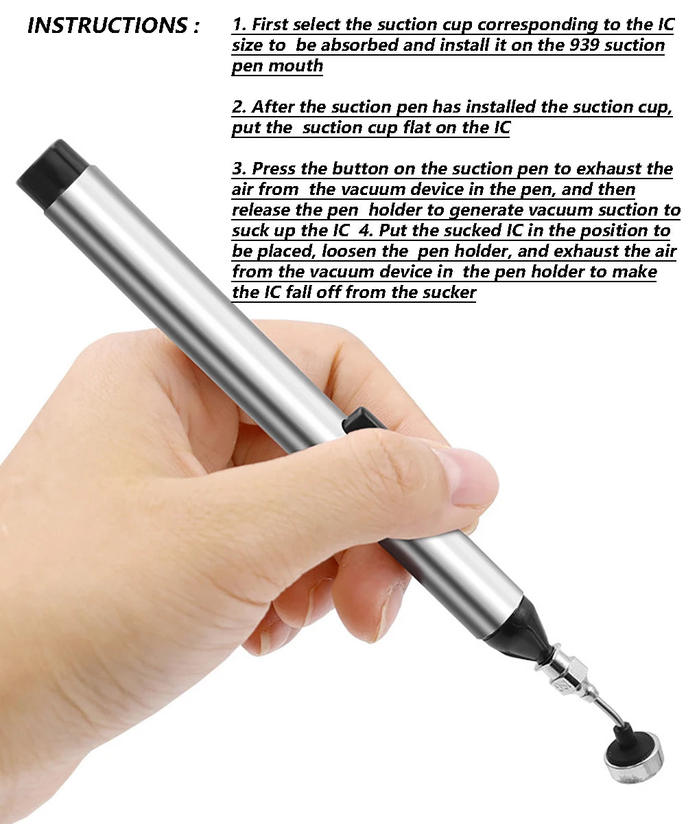 Vacuum Suction Pen Kit - IC SMD Pickup Tool with 3 Suction Cups for Electronics Repair and Desoldering