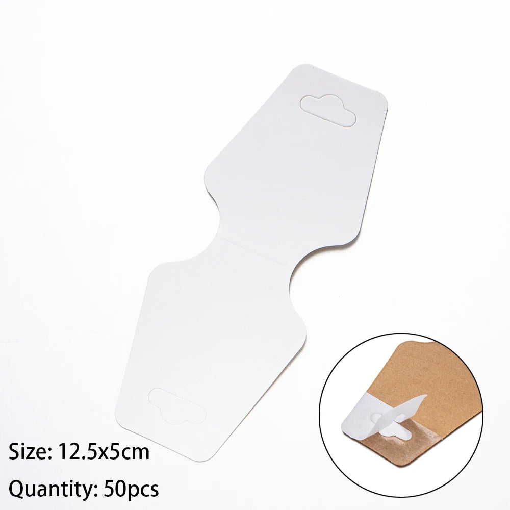 50PCS Blank Jewelry Display Cards — Foldable Adhesive Price Tag Holders for Necklaces & Bracelets, Small Business Packaging Supplies