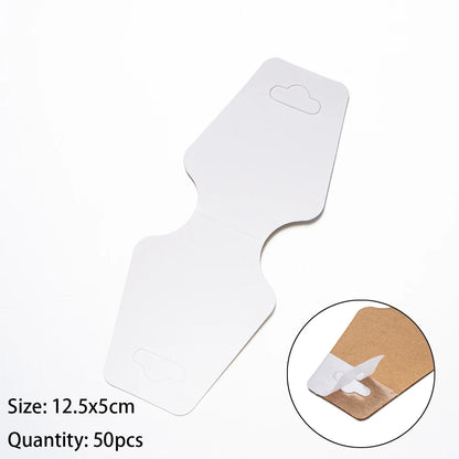 50PCS Blank Jewelry Display Cards — Foldable Adhesive Price Tag Holders for Necklaces & Bracelets, Small Business Packaging Supplies