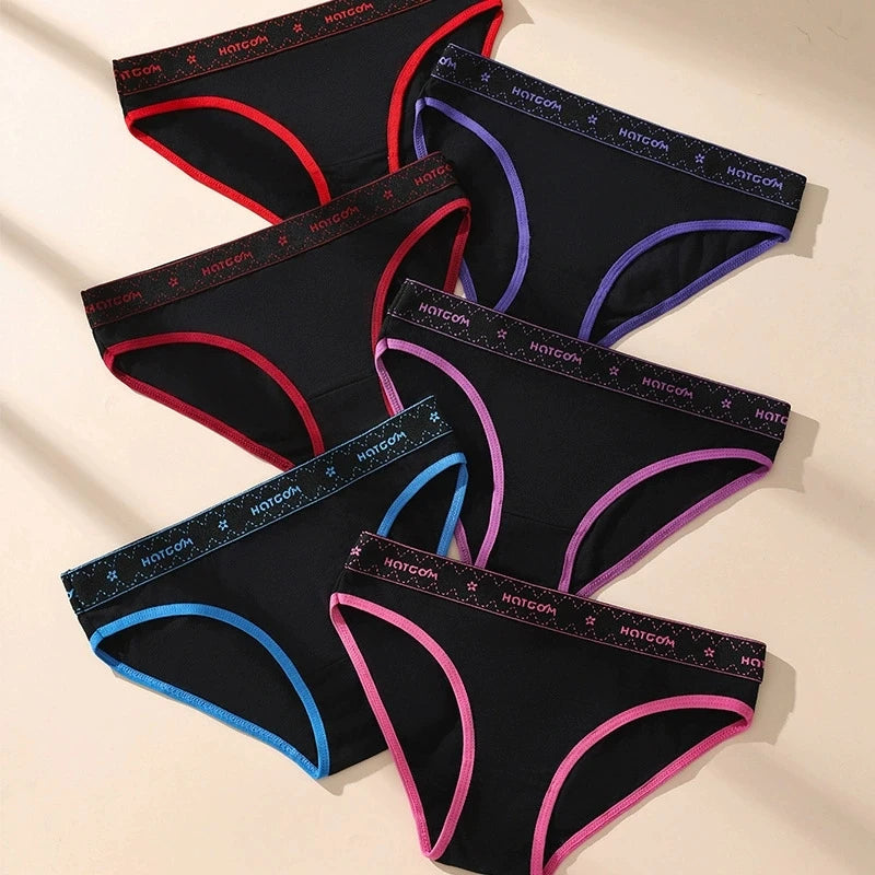 6 Pcs Women’s Cotton Panties Set - Soft Breathable Stretch Briefs Sexy Black Underwear Female Lingerie