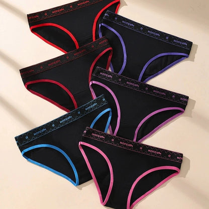 6 Pcs Women’s Cotton Panties Set - Soft Breathable Stretch Briefs Sexy Black Underwear Female Lingerie