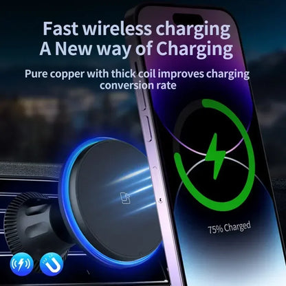 30W RGB Magnetic Car Wireless Charger – Fast Charging Stand Mount for iPhone 12-15 Pro Max, MagSafe Compatible