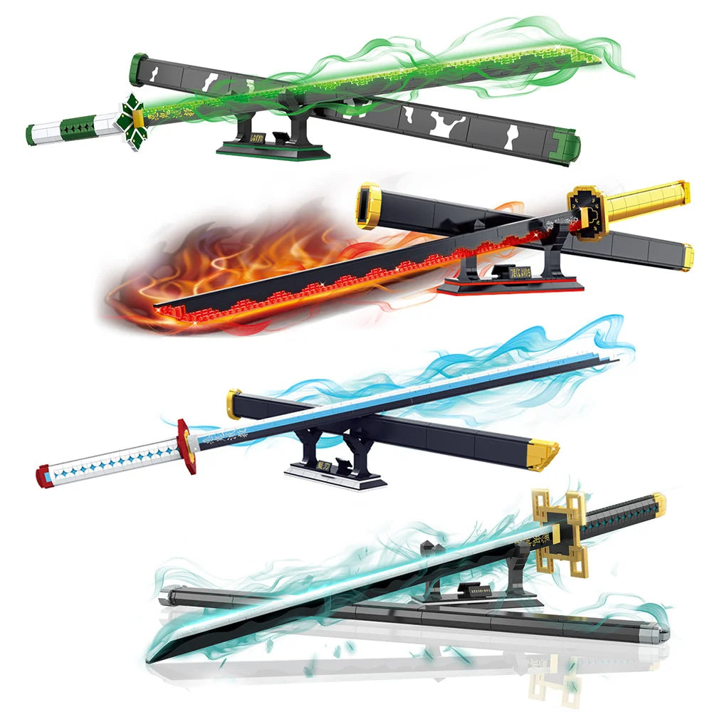 Anime Samurai Sword Building Blocks Set – Demon Slayer-Inspired Weapon Model, Action Figure Display with Base, Kids Toy & Birthday Gift Home Decor