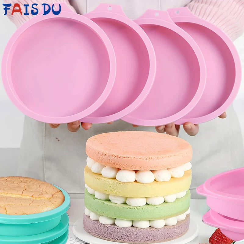 FAIS DU Silicone Cake Pan Set – 2-8pcs 4/6/8inch Round Molds for Rainbow Cake & Mousse Baking