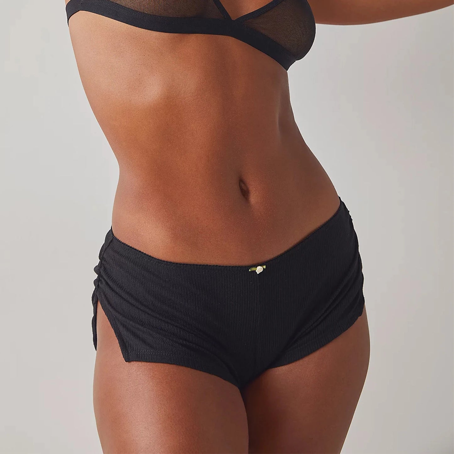 Women’s Side Split Pajama Shorts — Y2K Soft Ruched Elastic Waist Lounge & Sleepwear Bottoms