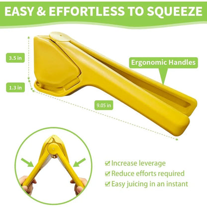 Effortless Max Juice Extraction Lemon Lime Squeezer: Easy-to-Use Flat Design with Leverage and Built-in Strainer - Yellow