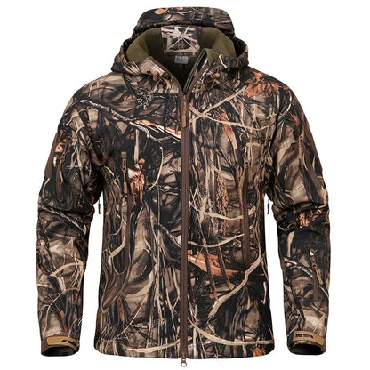 Men’s Silent Soft Shell Tactical Jacket | Waterproof, Warm Fleece Camouflage Hunting & Outdoor Hooded Coat